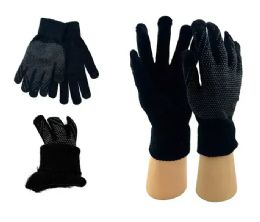 24 Bulk Unisex Black Gripper Winter Gloves