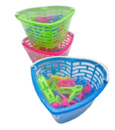 24 Bulk 24pc Plastic Clothes Pin W Basket