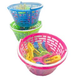 24 Bulk 24pc Plastic Clothes Pin W Basket