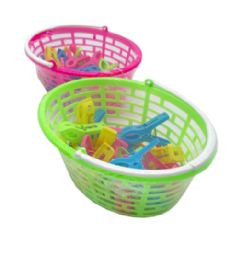 24 Bulk 24pc Plastic Clothes Pin W Basket
