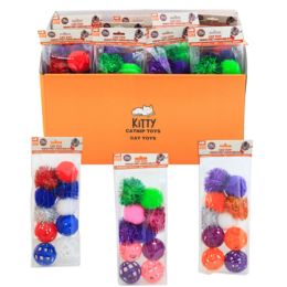 24 Bulk Cat Toy 10pk Assorted Colors In 24pc Counter Display