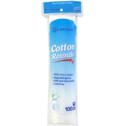 24 Bulk Cotton Rounds 100ct 100% Cotton Peggable And Resealable Poly Bag Clarisse