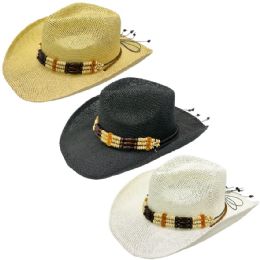 12 Bulk Western Cowboy Hat Set with Beaded Band