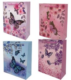 96 Bulk Glitter Butterfly Large Gift Bag
