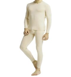 36 Bulk Men's Natural Thermal Cotton Underwear Top And Bottom Set, Size Xlarge