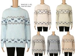 48 Bulk Women's Heart Print Sweater