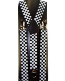 36 Bulk Black and White Checkered Kid Suspender