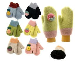 24 Bulk Unisex Kids Mitten With Puff Design