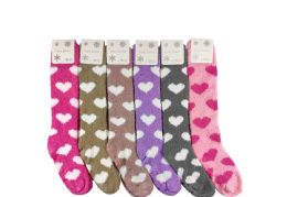 12 Bulk Woman Assorted Color Heart Fuzzy Sock