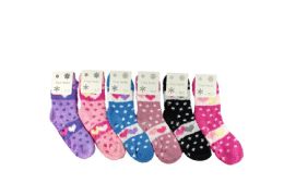 12 Bulk Woman Assorted Color Polka Dot With Heart Fuzzy Sock