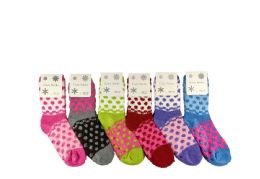 12 Bulk Woman Assorted Color Polka Dot Fuzzy Sock