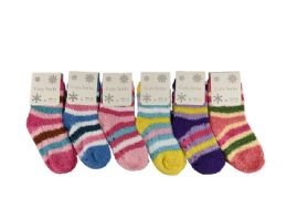 12 Bulk Woman Striped Fuzzy Sock