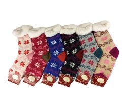12 Bulk Womens Snowflake Printed Sock