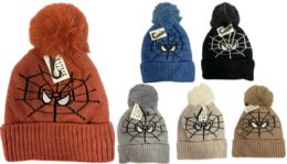 48 Bulk Kid's Spider Web Pompom Hat