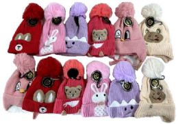 48 Bulk Kid's Animal Winter Pom Pom Hat