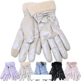 12 Bulk Women's Winter Gloves Glossy Fashion Gloves Fur Lining