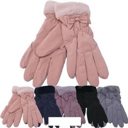 12 Bulk Women's Winter Gloves Ribbon Style Fur