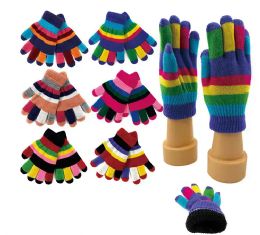 24 Bulk Kids Colorful Striped Winter Gloves