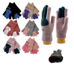 24 Bulk Unisex Kids Winter Gloves With Bunny Design