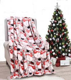 12 Bulk Snowman Holiday Throw Design Micro Plush Throw Blanket 50x60 Multicolor