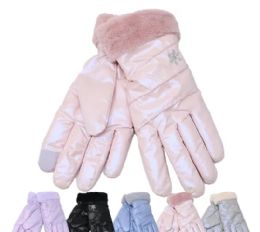 12 Bulk Women's Winter Gloves Glossy Fashion Gloves Fur Lining