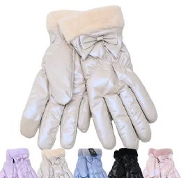 12 Bulk Women's Winter Gloves Glossy Fashion Gloves Fur Lining