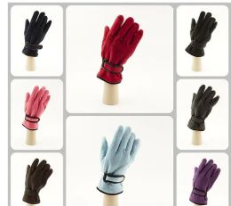 12 Bulk Women's Fleece Gloves Adjustable Strap