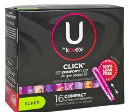 16 Bulk Travel Size U By Kotex Click Compact Tampons Super - Box of 16