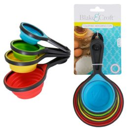 12 Bulk Collapsible Measuring Cup Set 4pc Silicone B&c Tiecard 4 Colors Per Pack