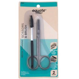 48 Bulk Scissors And Brush Grooming Set Brow Thinning Equate Carded