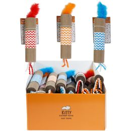 24 Bulk Cat Toy Cardboard Roller 9 Inch With Catnip Assorted Colors Tail And Ribbon In Counter Display