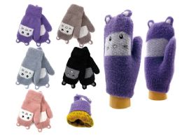 24 Bulk Unisex Kids Winter Mittens With Bunny Design