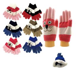24 Bulk Unisex Kids Winter Gloves With Racoon Design