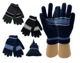 24 Bulk Mens Striped Winter Gloves Assorted Color