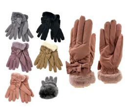 24 Bulk Womens Winter Gloves With Bow In Assorted Color