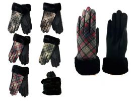 24 Bulk Womens Plaid Winter Gloves In Assorted Color