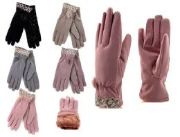 24 Bulk Womens Fuzzy Interior Winter Gloves In Assorted Color