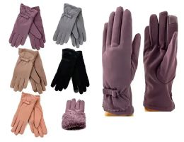 24 Bulk Womens Fuzzy Interior Touchscreen Winter Gloves In Assorted Color