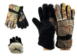 24 Bulk Men's Fuzzy Interior Camo Winter Gloves