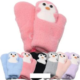 24 Bulk Kid's Winter Mittens Fur Lined Penguin style