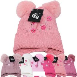 12 Bulk Kid's Fur Lining Winter Hat Flowers