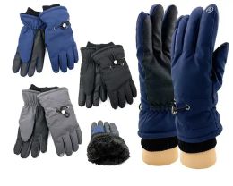 24 Bulk Men's Assorted Fuzzy Interior Gripper Winter Gloves