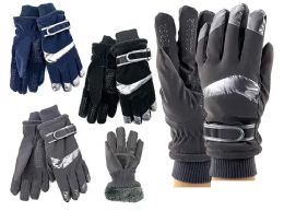 24 Bulk Men's Assorted Fuzzy Interior Gripper Winter Gloves