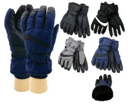24 Bulk Men's Assorted Fuzzy Interior Gripper Winter Gloves