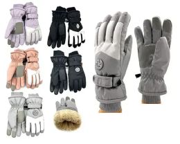 24 Bulk Women's Assorted Fuzzy Interior Gripper Winter Gloves