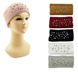 24 Bulk Womens Knit Headband With Pearls