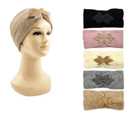24 Bulk Womens Fur Headband With Leaf