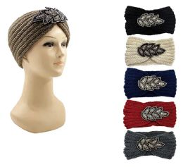 24 Bulk Womens Knit Headband With Leaf