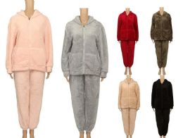 24 Bulk Women's Fleece Plush Jogger Set
