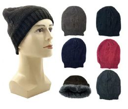24 Bulk Mens Winter Beanie Hat With Fuzzy Interior